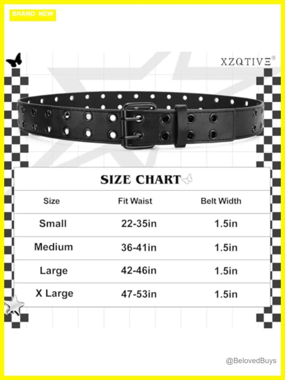Punk Studded PU Leather Double Grommet Belt for Women Men Wide 1.5 Inch